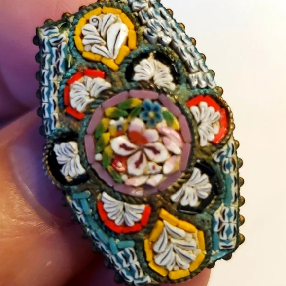 Millefiori Vintage Micro Mosaic Brooch Made In Italy Mid Century Floral Signed